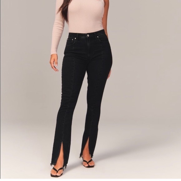 Abercrombie & Fitch Denim - Abercrombie & Fitch the skinny high rise curve love black bottom slit jeans